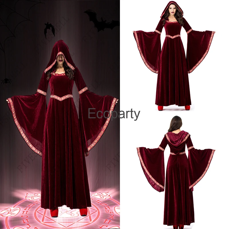 

Halloween Women's Medieval Renaissance Vampire Bride Cosplay Hooded Dress Victorian Retro Gothic Masquerade Party Witch Costume
