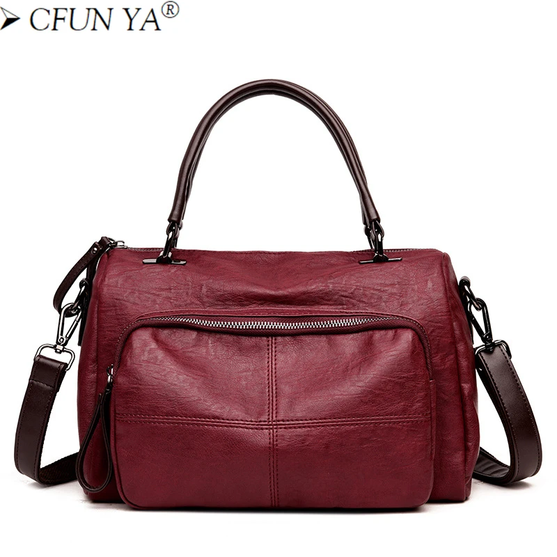 

Сумка-мессенджер CFUN YA женская из экокожи, большой саквояж на одно плечо, чемоданчик кросс-боди с черными ручками, осень