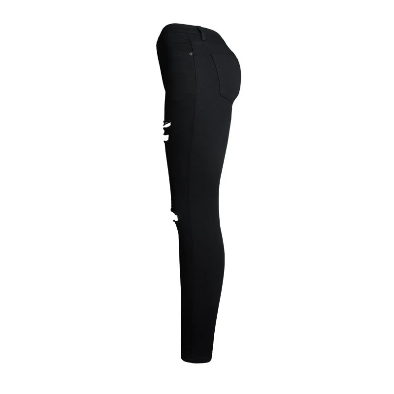 

2023Hot Jeans Street Beggars Wash Holes, Slim Fit High Waist Small Leg Pants Pure Black Pants 0.35kg