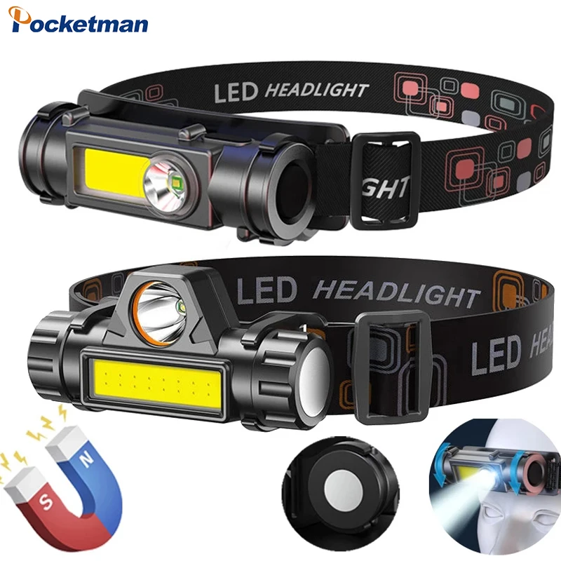 

Ultra Bright COB+LED Headlamp Magetic Base Built-in Battery Rechargeable Headlight Waterproof Head Flashlight for Camping Hiking