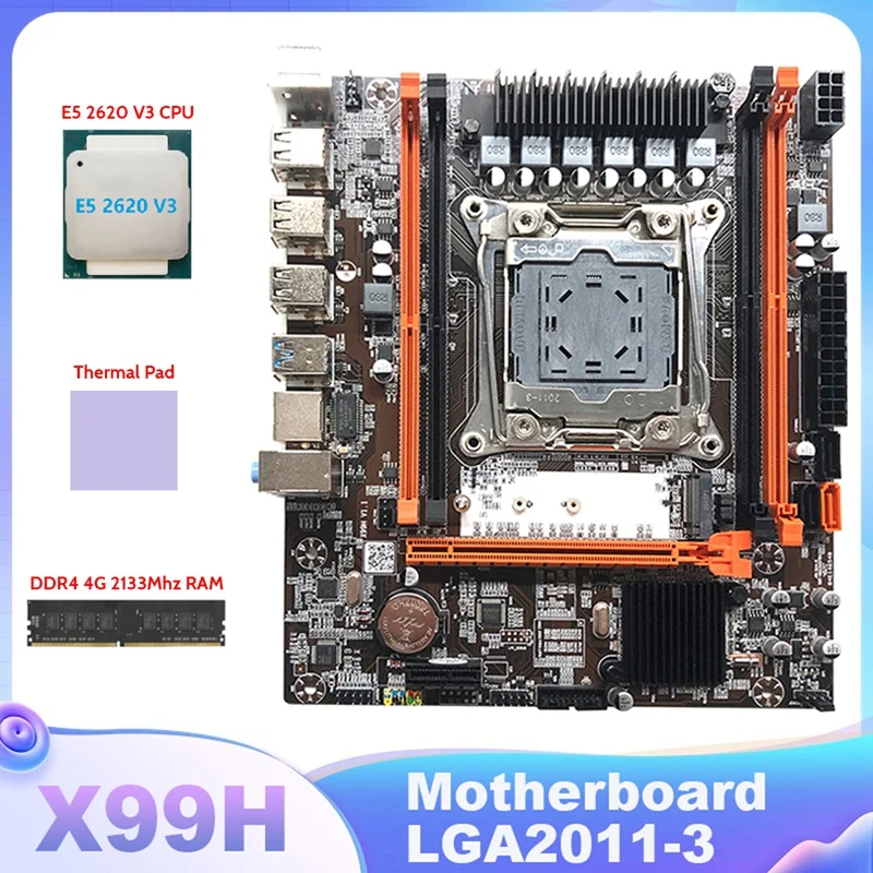 

LGA2011-3 Computer Motherboard Black Motherboard Support DDR4 Memory With E5 2620 V3 CPU+DDR4 4G 2133Mhz RAM+Thermal Pad