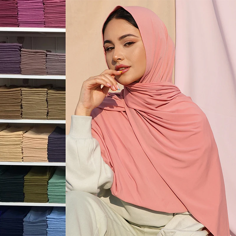 

Женский мусульманский прямоугольный эластичный шифоновый шарф из модального хлопкового трикотажа, хиджабы, однотонный, мягкий для женщин, мусульманская вуаль, повязка на голову 70*180 см