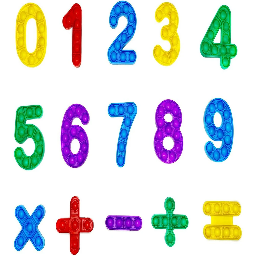 

15PCS Silicone Bubble Push Pop Numbers (0-9) Symbols Keychain Sensory Fidget Toy Set Relieve Stress Anxiety Fidget Toys for Kids