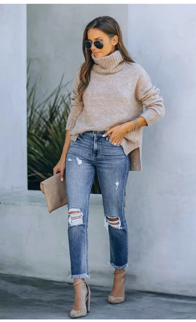 

New Ripped Tassel Jeans Women's Stretch Mid Waist Small Straight Jean Shorts Women Summer Denim Joggers Women Women Jeans