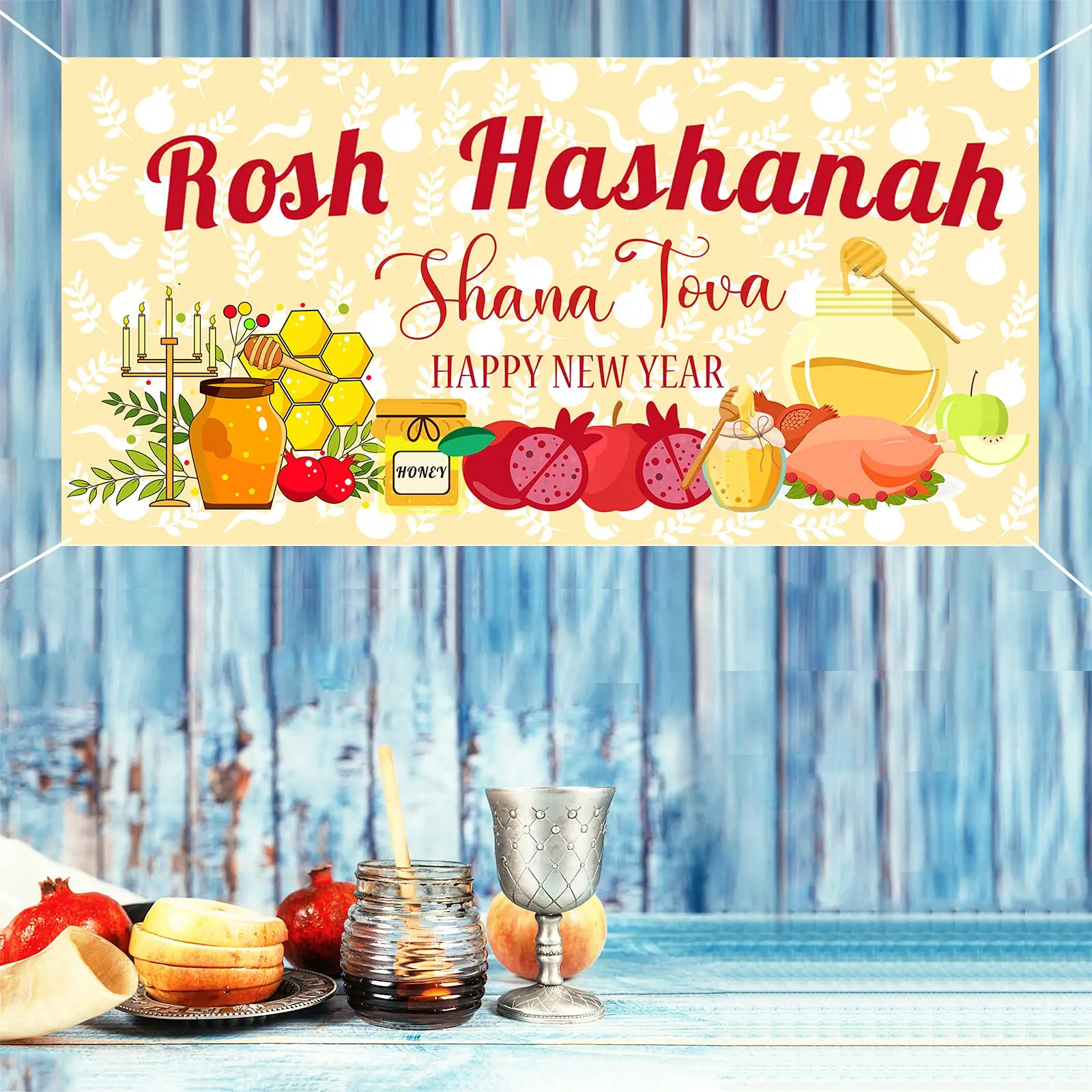 

Rosh Hashanah Banner Jewish New Year Shana Tova Party Supplies Favors Jewish Holiday Wall Decorations for Indoor Outdoor Yard