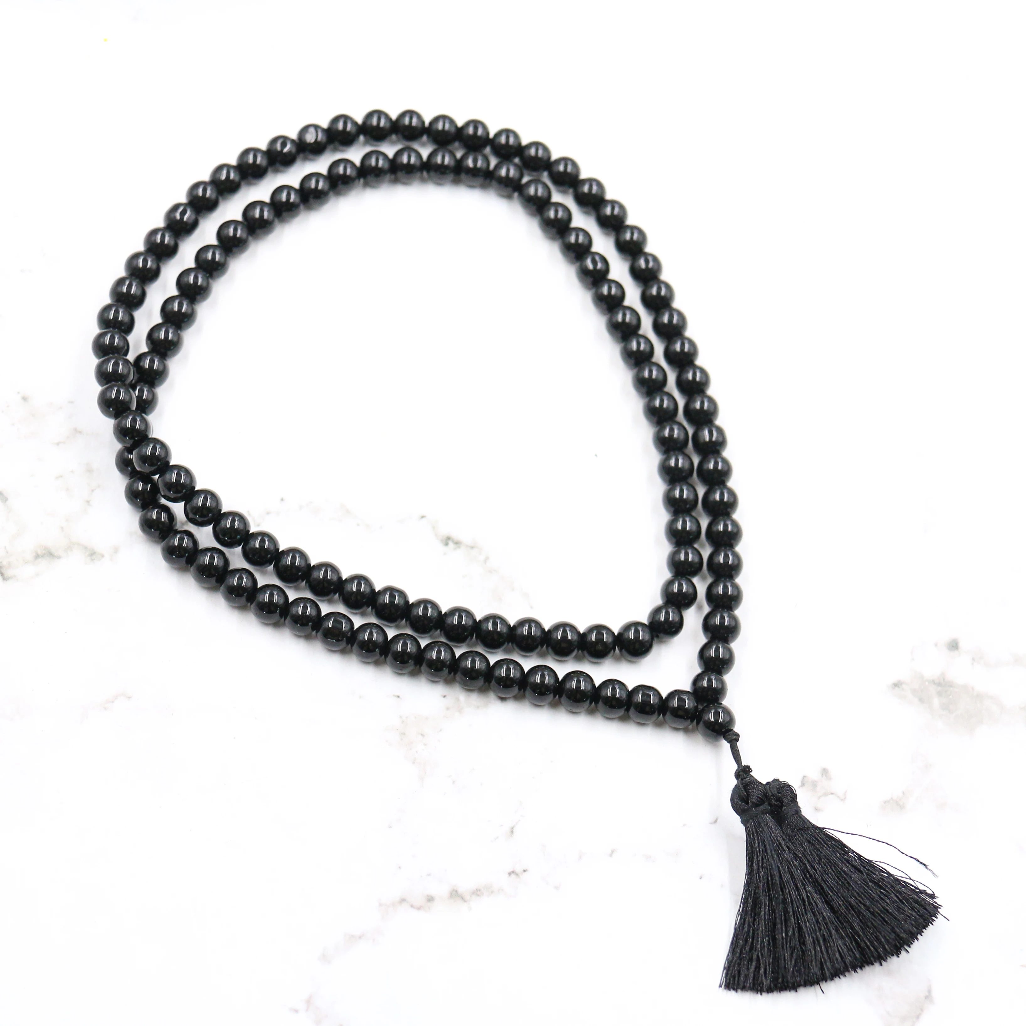 

Натуральные лечебные черные обсидиановые бусины Fortune Mala мужское ожерелье с кисточкой для успокоения молитвы ожерелье амулет ювелирные изд...