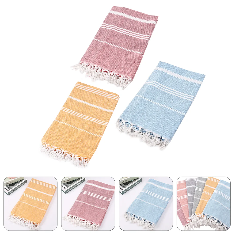 

1 Set 3Pcs Creative Tassel Beach Towels Multipurpose Bath Towels (Yellow White)