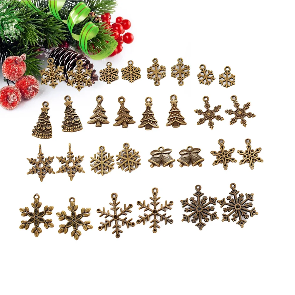 

30Pcs DIY Accessories Bell Snowflake Alloy Delicate Christmas Tree Pendants DIY Making Hanging Ornaments