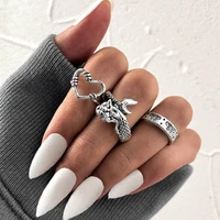 punk vintage silver color animal rings set for women men punk silver plated butterfly snake heart rings 2022 jewelry gifts