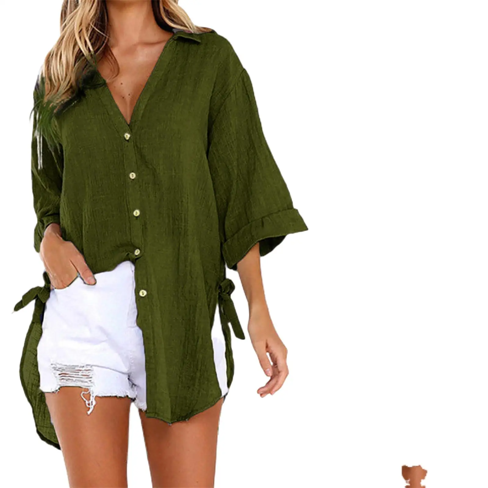 

2022 European and American New Lace-up Button Irregular Women's Shirt Hot New Top Women's Clothes