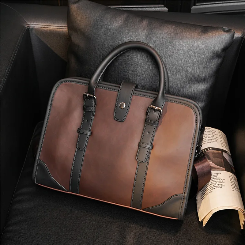 

New Crazy Horse Leather Retro Laptop Handbag British style Men Briefcase Outdoor Travel Business Shoulder Messenger Bag Satchels