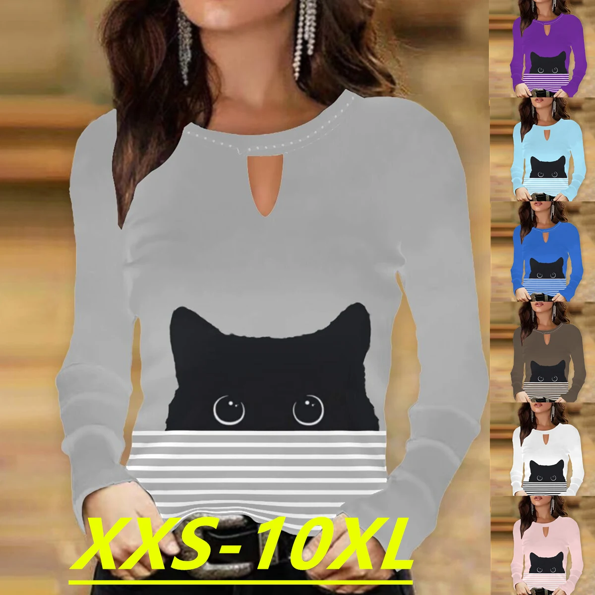 

Autumn/Winter 2022 Fashion Women's Printed Round Neck Long Sleeve Comfortable Casual Plus Size Top XXS-10XL