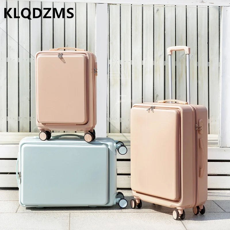 KLQDZMS Front Opening Luggage Female Japanese Small Fresh Trolley Case 20 Inch Silent Waterproof Cabin Suitcase Male New Net Red