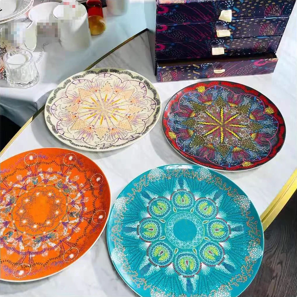 

Керамическая тарелка в стиле ретро, винтажные обеденные тарелки из костяного фарфора, Роскошная Посуда, фарфоровые наборы для кофе, посуда