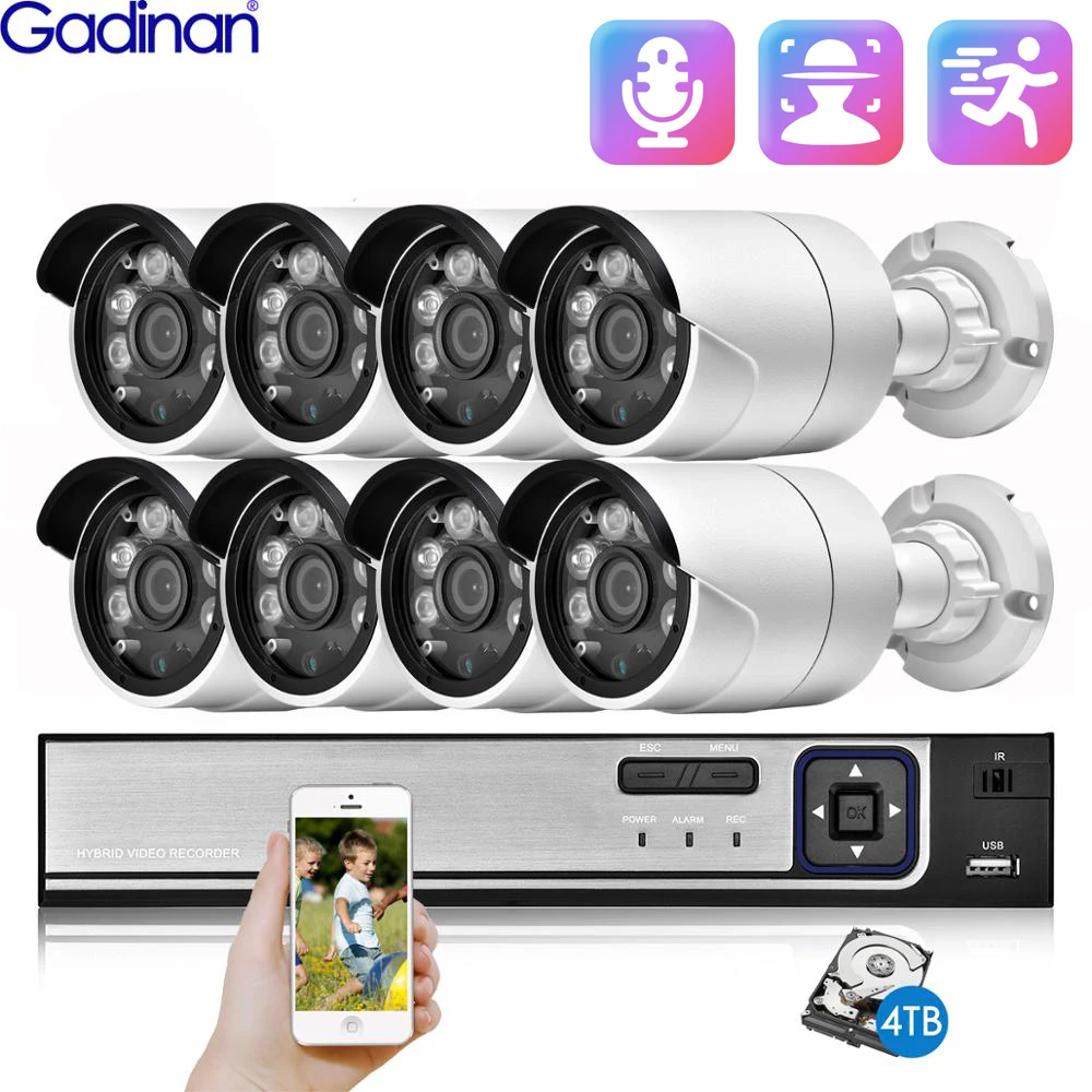 

Система видеонаблюдения Gadinan Full HD 5 МП, комплект цилиндрических IP-камер с функцией распознавания лица, Hi3516EV300, H.265, H.265, POE, 8 каналов, NVR, CCTV, XMEye