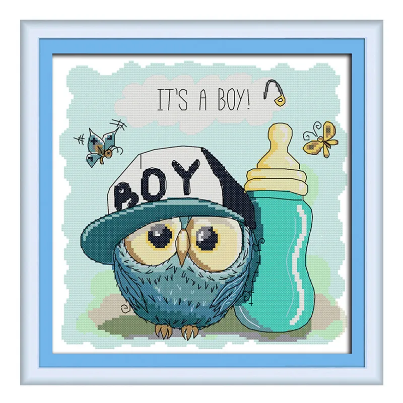 

Owl baby cross stitch kit aida 14ct 11ct count printed canvas stitches embroidery DIY handmade needlework