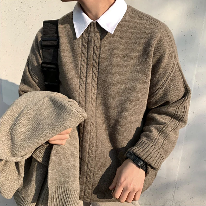 2022 New Men's Warm Solid Color Sweater Loose Knitted Pullovers Tops Male Long Sleeve Autumn Winter Sweaters Oversized M-2XL D01