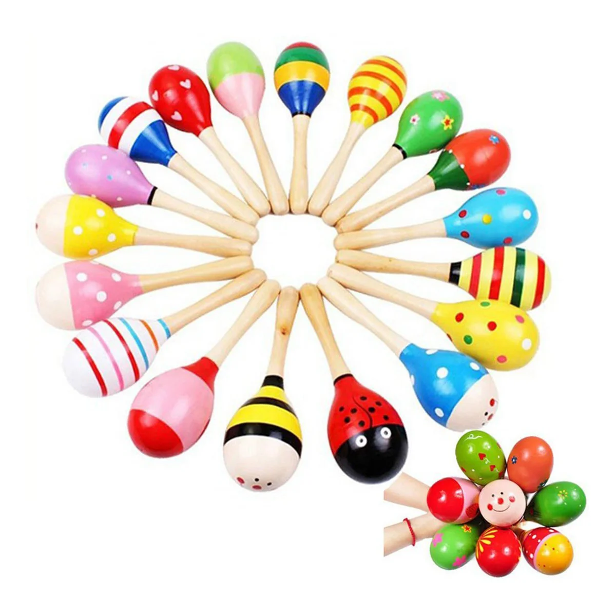 

10pcs Wooden Maracas Funny Toys Kids Festival Maracas Wood Shaker Early Kids Sand Hammers for Children Pattern