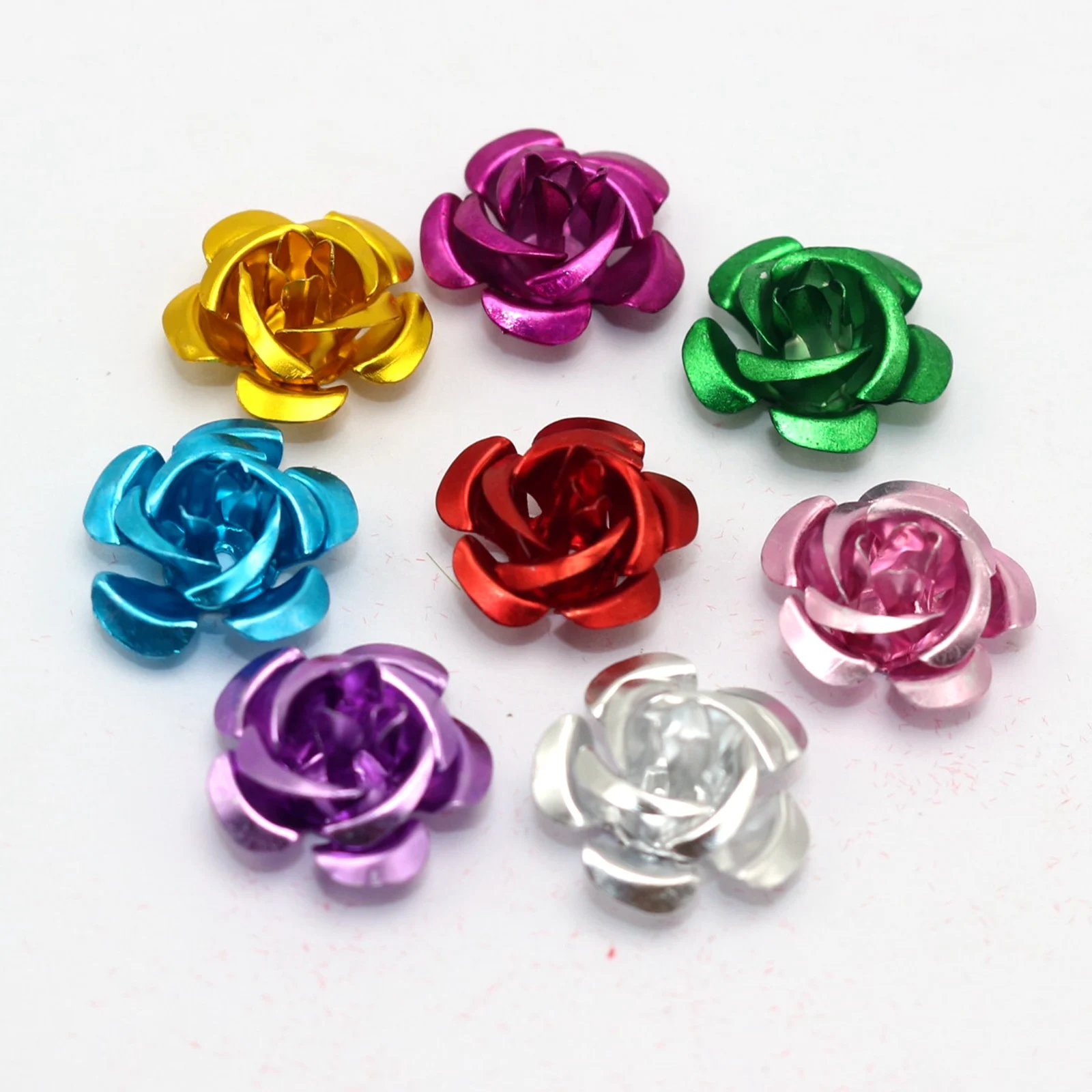 

100 Mixed Color Aluminum Metal 5-petal Rose Flower Beads 15mm Finding