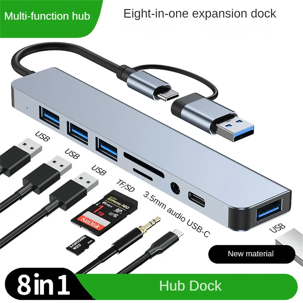 

USB C Hub for Macbook 8 In 1 Adapter PC PD Charge 8 Ports Adapter Excellent Dock Station Extension High Speed Transmission