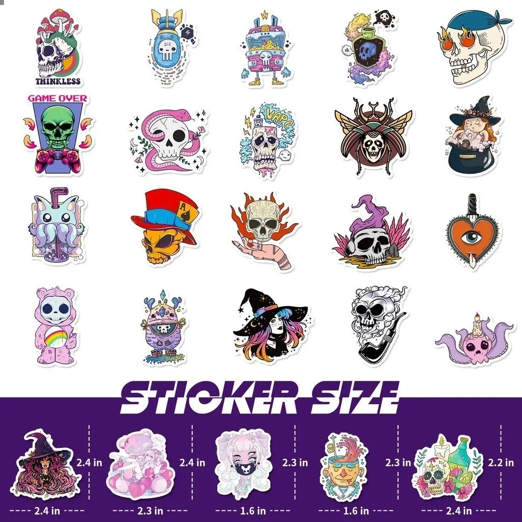 Готическая ведьма черная волшебная наклейка со скелетом колдовская с героями