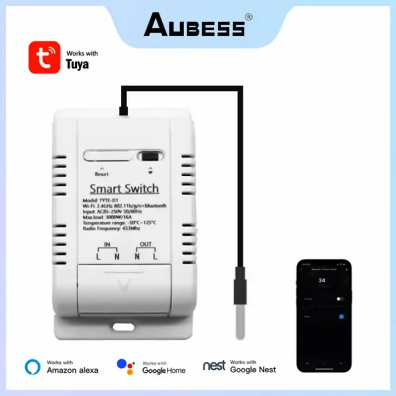 

Aubess WiFi Smart Temperature Switch With Energy Monitoring RF433 Intelligent Thermostat Remote Controller Control DIY Breaker
