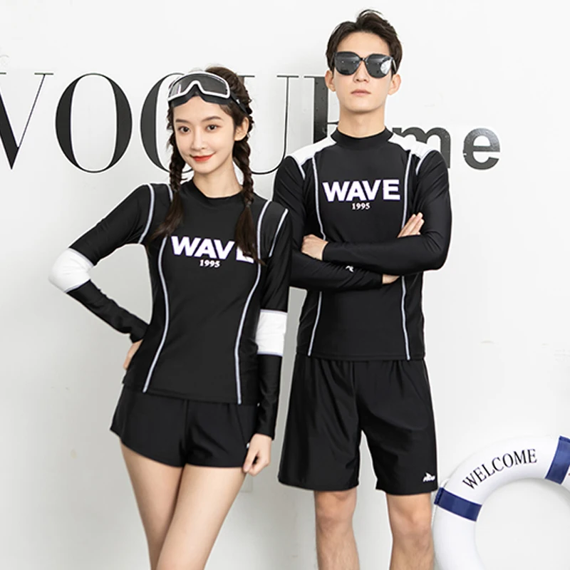 

Rash Guards Men Women 2 Pieces Long Sleeve Shirt Shorts Black Couples Swimwear 2022 New Surfing Bathing Suits Rashguard Wetsuits