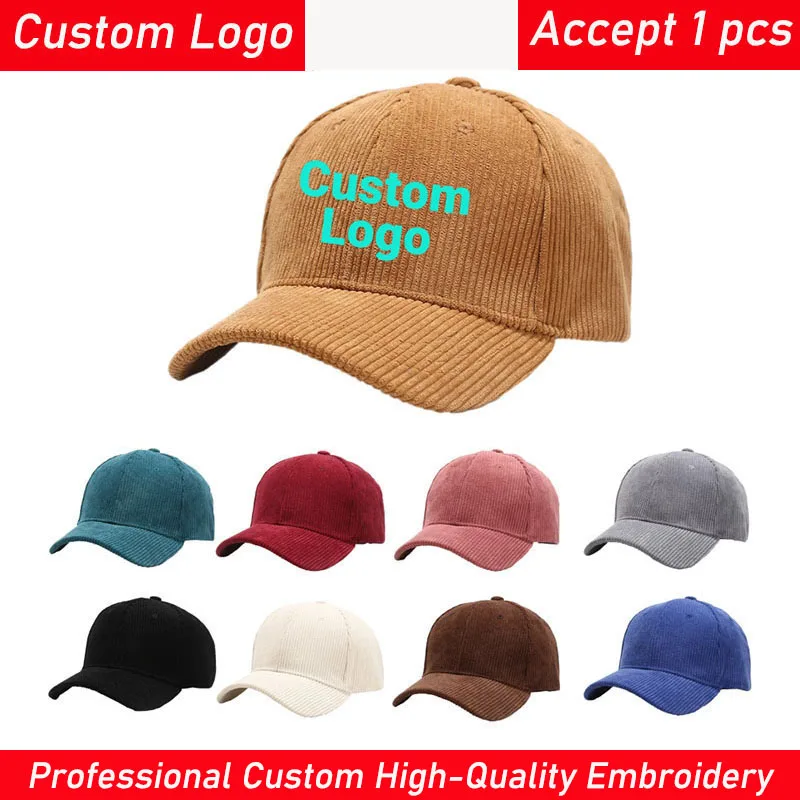 

Custom Baseball Caps Professional Custom High Quality Embroidered Corduroy Baseball Caps Men Ladies Adjustable Caps