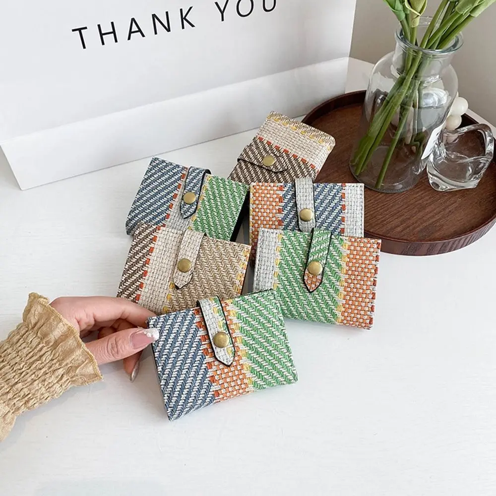 

Lattice Multi Card Pockets Plaid Linen Coin Purse Organ Card Holder Women Wallet Women Card Bags Credit Card Clip