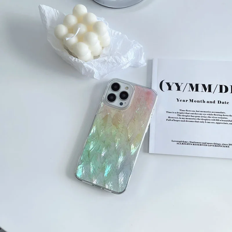 Gradient Natural Shell Fritillary Back Cover Case for IPhone 13pro Max Phone Case for Iphone 11 12 13 Pro Max Trend Silver Cover