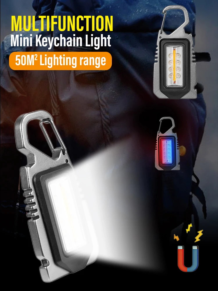 Mini linterna LED con llavero, luz con sacacorchos magnético, Lámpara de trabajo USB, linterna de Camping, potente reflector impermeable