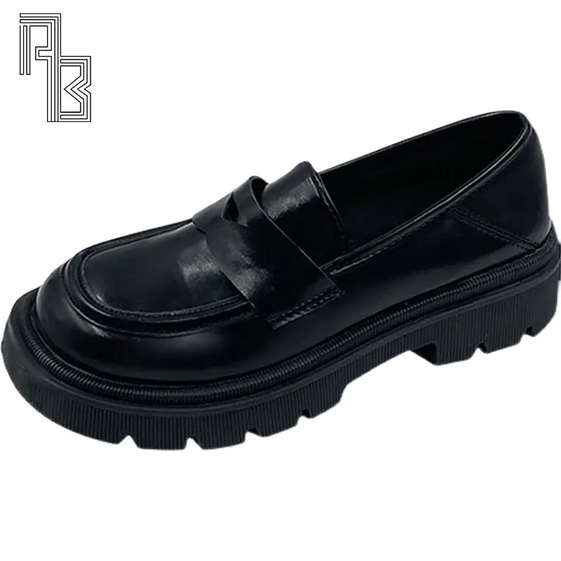 

Женские модные новые модные туфли на толстой подошве на толстом каблуке износостойкие маленькие кожаные туфли в британском стиле с искусст...