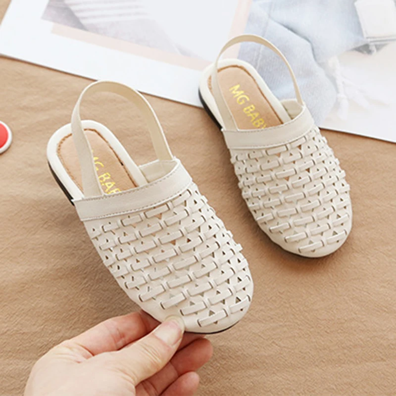 

Сандалии с ремешком на пятке для девочек, винтажные плетеные пляжные туфли, дышащие легкие, летние тапочки с ремешком на пятке