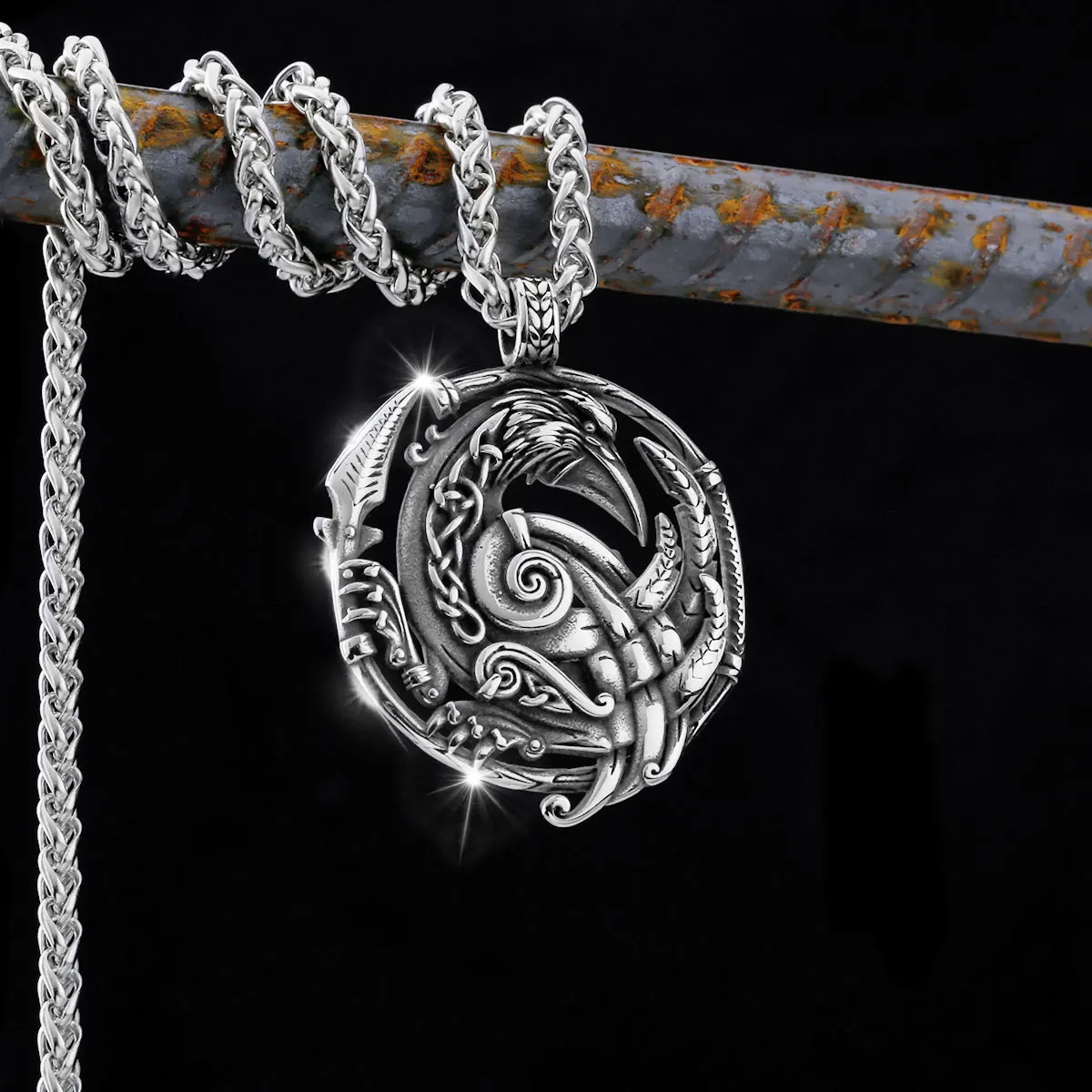 

High Quality Vintage Viking Crow Arrow Necklace Men's Nordic Stainless Steel Fashion Amulet Rune Pendant Scandinavian Jewelry