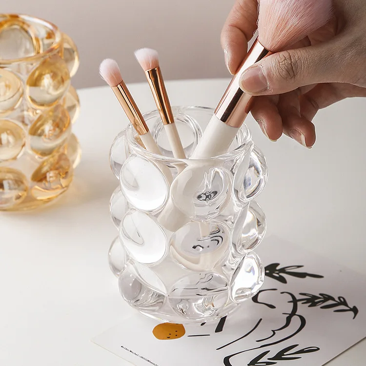 

Makeup Brush Pen Holder Elegant Modern Nordic Desktop Simple Pencil Multi-purpose Storage Box Glass Home Decoration Ornaments