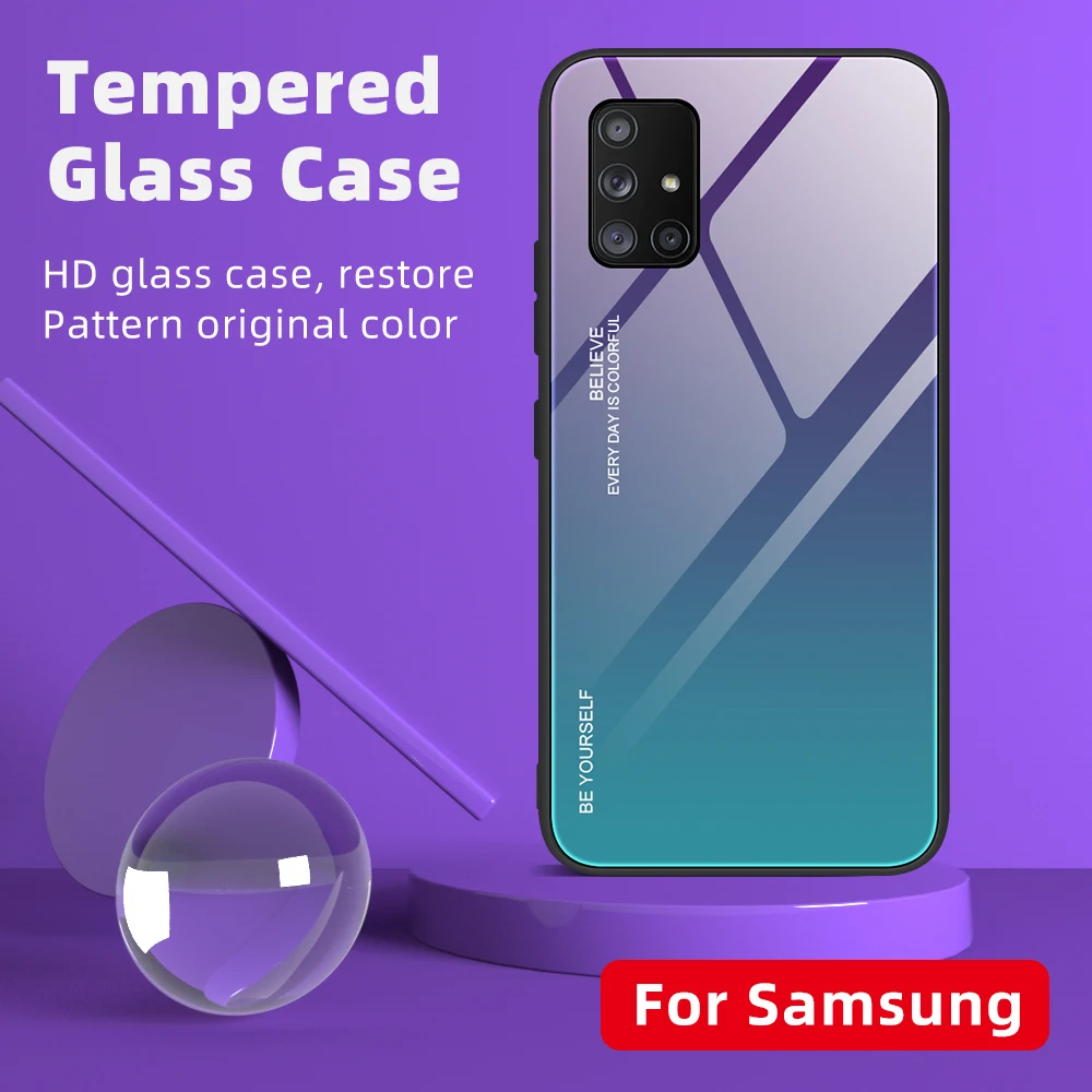 

Tempered Glass Cases For Samsung Galaxy A51 A22 A21S A12 A13 Back Gradient Color Bumper For Galaxy A71 A32 A81 M60S M62 Case