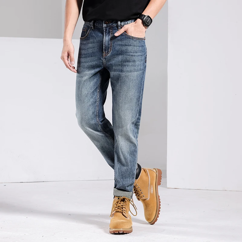New Men's Light Weight Straight Jeans Business Casual Stretch Denim Pants Male Mid-waist Trousers High Quality Fashion Street