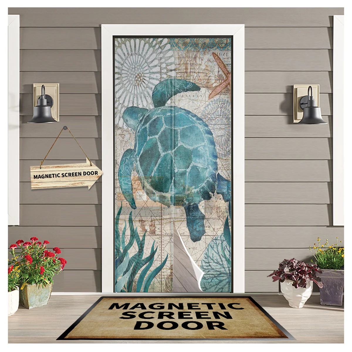 

Коралловая карта в виде черепахи, звезд, Современная дверная занавеска с принтом в стиле ретро, магнитная сетка, противомоскитные насекомые...