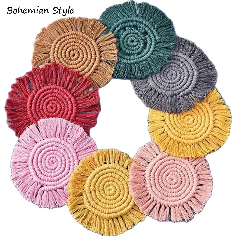 Bohemia Natural Jute Burlap cotton rope tassels table place mat pad Cloth Coffee placemat cup coaster Christmas wedding doily