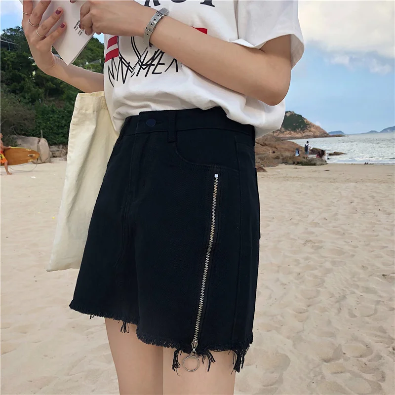 

New 2022 Fashion High-end Summer Jeans Women Zipper Waist denim Shorts Loose Casual Wide Leg was Thin Female Hot shorts C 161