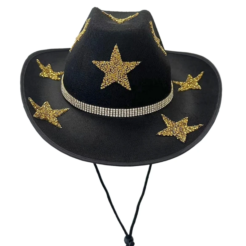 

Элегантная шапка Cowgirl для невесты, белая шапка Cowgirl для девичника, брикет, шляпа Cowgirl с широкими полями и мерцающими звездами 066F