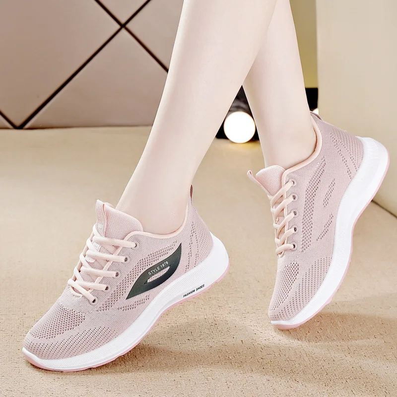 

Sports Shoes Women's Spring New Flying Woven Mesh Korean Version Running Shoes Women's Non-slip Wear-resistant Shoes