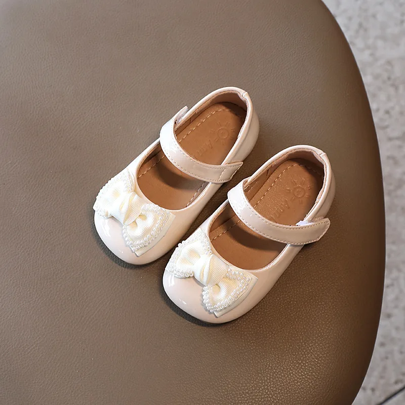 Spring Autumn Girls Leather Shoes Bowtie Pearls Mary Janes For Baby Children Princess Shoe Bridal White Black Red Toddlers |