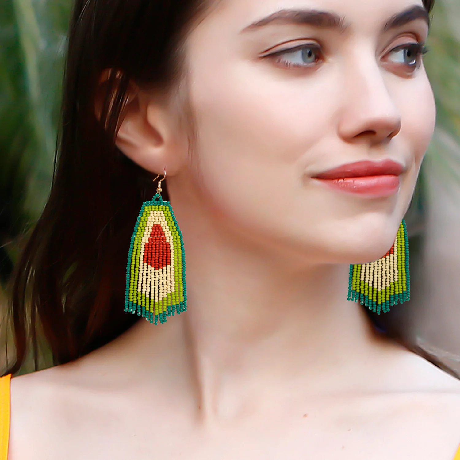 

Avocado Fruit Tassel Earrings Hand-woven Bohemian Long Creative Original Design Mizhu Earrings Female
