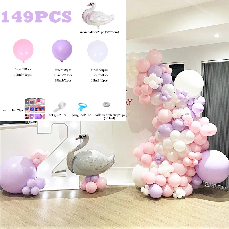 149 шт./компл. воздушный шар в виде Лебедя форме макарон фиолетового и розового
