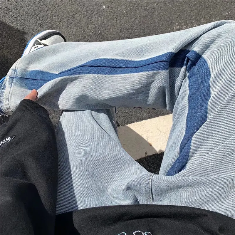 2022 Preppy Style Letter Embroidery Retro Washed Men Baggy Jeans Trousers Hip Hop Wide Vintage Denim Pants New Fashion Pantalon