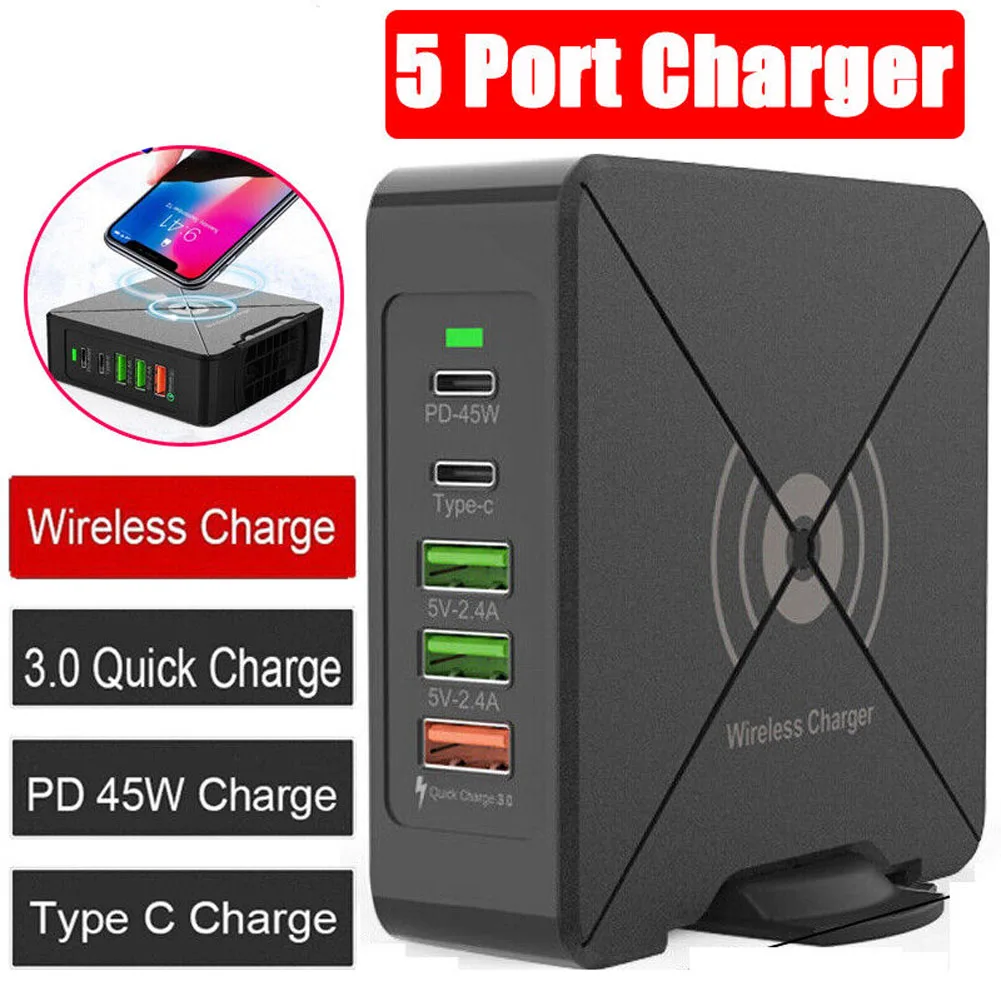 

Автомобильное зарядное устройство с 5 портами USB Type-C, 75 Вт