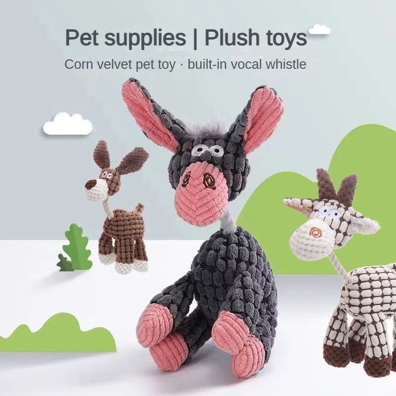 

Dog Toys Donkey Shape Corduroy Chew Toy For Puppy Squeaker Squeaky Plush Bone Molar Pet Toys Bite Resistant Teeth Cleaning Toy