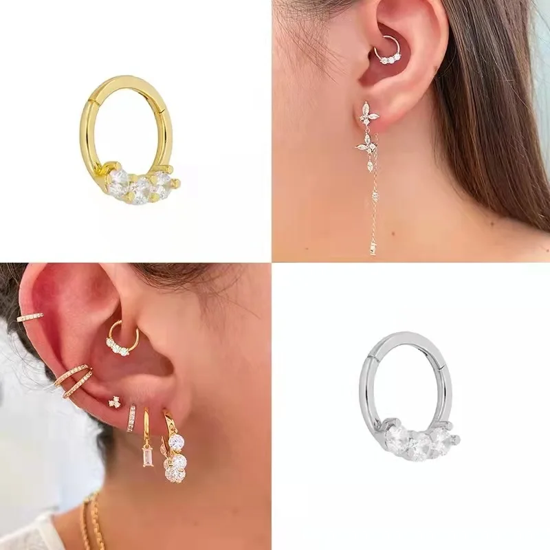 

3 Rhinestone Earrings White Diamond Stud Earrings Women's S925 Silver Sterling Silver Simple Hanging Earrings Freshess Earrings