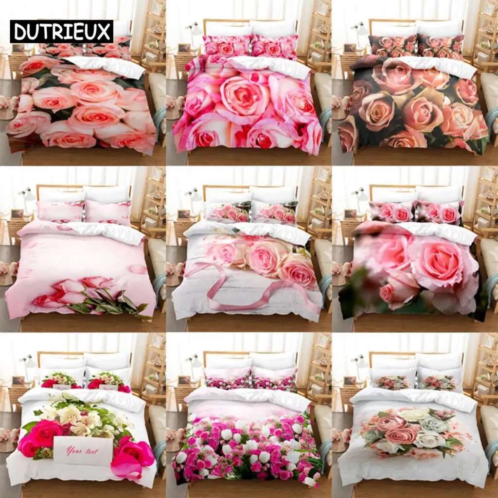 

Комплект постельного белья, пододеяльник с розовыми цветами, размеры 220x240